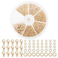Real 14K Gold Plated DIY Jewelry Making Kits, including Brass Open Jump Rings and Stainless Steel Lobster Claw Clasps, Real 14K Gold Plated, 10x7x3.5mm, Hole: 1.2mm