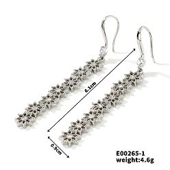 Платина 2024 серьги-кисточки из латуни и прозрачного кубического циркония, модные блестящие цветочные серьги-подвески, платина, 61x9 мм