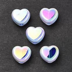Средно-синий УФ-покрытие радужными переливающимися акриловыми бусинами, сердце, светло-синий, 12.5x15x8 мм, отверстие : 3.7 мм
