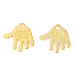 Golden Tibetan Style Alloy Charms, Cadmium Free & Nickel Free & Lead Free, Hand Palm with Word Hand Made, Golden, 12.5x13x1mm, Hole: 1mm