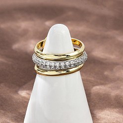 Платиновый & Золотой Латунные микро проложить пальцев кольца кубического циркония, штабелируемые кольца, платиной и золотом, размер США 6 3/4 (17.1 мм) ~ размер США 9 (18.9 мм), широк: 2.5~3.5 мм