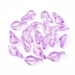 Purple Transparent Glass Pendants, with Glitter Powder, Petal, Purple, 17.5x8.5x4.5mm, Hole: 1mm