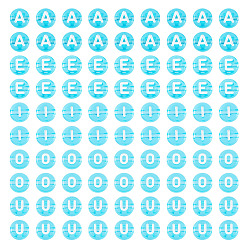 Светло-Голубой 100 шт 5 стили прозрачные акриловые бусины, плоские круглые с буквы, Небесно-голубой, 7x4 мм, отверстие : 1.4 мм, 20 шт / цвет