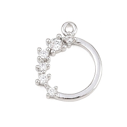 Платина Латунные микропаве прозрачные подвески с фианитом, круглые подвески в виде колец, платина, 12x10x2 мм, отверстие : 1 мм
