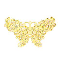 Настоящее золото 18K Латунные филигранные большие подвески, бабочка, гравированные металлические украшения, без кадмия, без никеля и без свинца, реальный 18 k позолоченный, 47x74x0.3 мм, отверстие : 2.1 мм