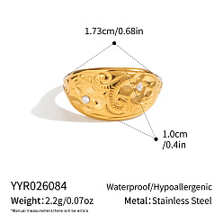 Plaqué 18K Or Véritable 304 bagues ouvertes en acier inoxydable pour femmes, feuille, réel 18 k plaqué or, 10mm, taille us 7 (17.3 mm)