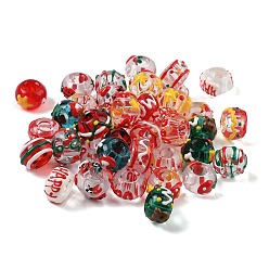 (52) Непрозрачная лаванда Рождественские стеклянные европейские бусины, с эмалью, бусины с большим отверстием, рондель со смешанным узором, разноцветные, 15~17x9.5 мм, отверстие : 6 мм