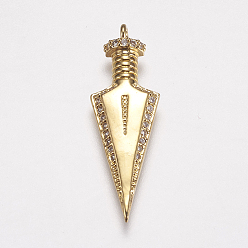 Золотой Латунные микро проложить кубического циркония подвески, золотые, 32x10.5x3.5 мм, отверстие : 1.5 мм
