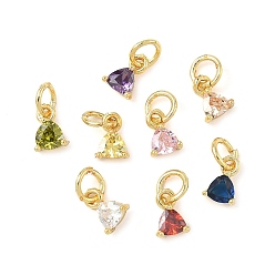 (52) Непрозрачная лаванда Латунные микро проложить кубического циркония подвески, треугольник прелести, стойки покрытие, долговечный, без кадмия и без свинца, с целью перехода в кольце, золотые, разноцветные, 7x5x3 мм, отверстие : 3.5 мм