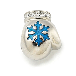 Синий Антикоррозийный 925 стерлинговое серебро микропаве кубический цирконий европейский шарик, с эмалевой снежинкой, перчатка, платина, синие, 11.5x10x8.5 мм, отверстие : 4.5 мм