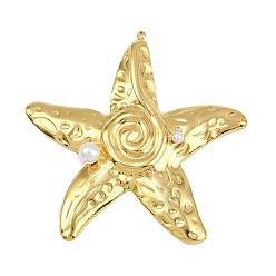Золотой 304 подвески из нержавеющей стали, форма морской звезды, с пластиковой имитационной жемчужиной, золотые, 65.5x62x8 мм, отверстие : 2 мм