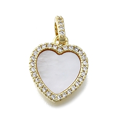 Сердце Латунные микро проложить кубического циркония подвески, без кадмия и без свинца, с оболочкой, реальный 16 k позолоченный, белые, сердце, 16x13.5x2.5 мм, отверстие : 5.5 мм