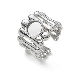 Stainless Steel Color 304 Stainless Steel Cuff Ring Components, Round Bezel Pad Ring Setting, Stainless Steel Color, 18mm,18mm, Tray Size: 8mm
