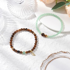 Mixed Stone Natural Tiger Eye and Green Aventurine Stretch Bracelets, Inner Diameter: 2-1/8 inch(5.5cm), 2pcs/set