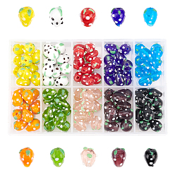 Gemischte Farbe Handgedrehten lampwork 3 d Erdbeerperlen, Gemischte Farbe, 16x11 mm, Bohrung: 2 mm, 10 Farben, 10 Stk. je Farbe, 100 Stück / Karton