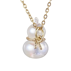 Golden 304 Stainless Steel and Acrylic Imitation Shell Pendant Necklaces, Cable Chains Necklace, Golden, 15.67 inch(39.8cm)