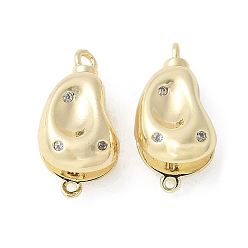 Настоящее золото 18K Покрытие стойки латунь микро паве прозрачный кубический цирконий застежки коробки, без кадмия, без никеля и без свинца, в форме фасоли, реальный 18 k позолоченный, 15x7.5x6 мм, отверстие: 0.8 и 1.4 мм