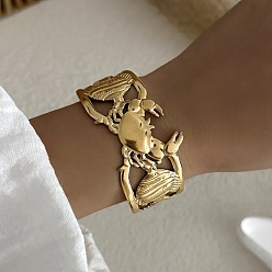 Краб Морская тематика 304 Браслеты-манжеты из нержавеющей стали для женщин, золотые, краб, внутренний диаметр: 2.48 дюйм (6.3 см), широк: 33 мм