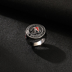 Античное Серебро Кольца для колец из сплава эмали, плоское круглое с рисунком щита, античное серебро, размер США 10 (19.8 мм)