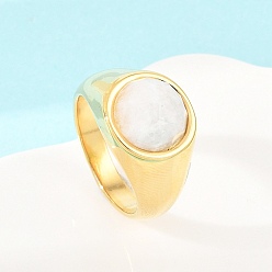 Лунный Камень 304 Кольца из нержавеющей стали с натуральным лунным камнем, круглые, золотые, 3.5~13 мм, внутренний диаметр: 17.4 мм
