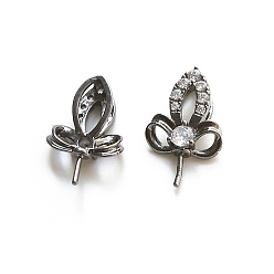 Gunmetal Brass Pave Clear Cubic Zirconia Leaf Head Pins, for Baroque Pearl Making, Gunmetal, 16x11mm