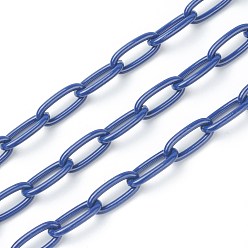 Dark Blue Eco-friendly Spray Painted Handmade Brass Paperclip Chains, Soldered, with Spool, Dark Blue, 17x8x2mm, 32.8 feet(10m)/roll