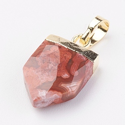 Полосатый Агат Натуральные полосатые агатовые / полосатые агатовые подвески, с латунной фурнитурой , граненые, стрелка, золотые, 17x10x4.5 мм, отверстие : 4x6 мм