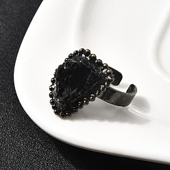 Дымчатый Кварц Кольца-манжеты с натуральным дымчатым кварцем неправильной формы, латунное кольцо для женщин, античная бронза, лоток : 23~40x20~25 мм