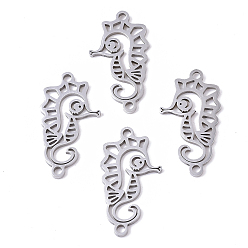 Нержавеющая Сталь Цвет Устойчивы к потускнению 201 соединители из нержавеющей стали, лазерная резка, морской конек, цвет нержавеющей стали, 20.5x11x1 мм, отверстие : 1.4 мм