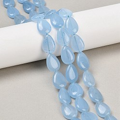 Небесно-голубой Бусины из натурального белого нефрита, окрашенные, квартира слеза, голубой, 18x13x5~6 мм, отверстие : 1.2 мм, около 20~22 шт / нитка, 15.35''~15.55'' (39~39.5 см)