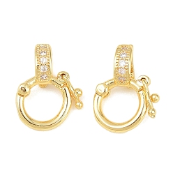 Настоящее золото 18K Застежки-твистеры из латуни с микропейвом и прозрачным фианитом, реальный 18 k позолоченный, 15x11x5 мм, отверстие : 4x3 мм, внутренний диаметр: 6 мм