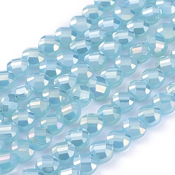 Light Sky Blue Electroplate Glass Beads Strands, Faceted, Flat Round, Full Rainbow Plated, Light Sky Blue, 6x4mm, Hole: 1.2mm, about 100pcs/Strand, 23.23 inch(59cm)