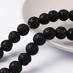 Lava Rock Natural Lava Rock Beads Strands, Round, Black, 10mm, Hole: 2mm, about 40pcs/strand, 16 inch
