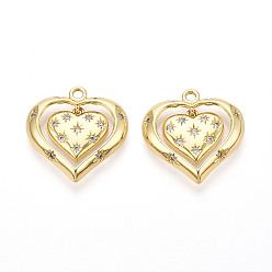 Настоящее золото 18K Латунные микро проложить кубического циркония подвески, без кадмия, без никеля и без свинца, сердце, реальный 18 k позолоченный, 20.5x20x2.5 мм, отверстие : 1.6 мм