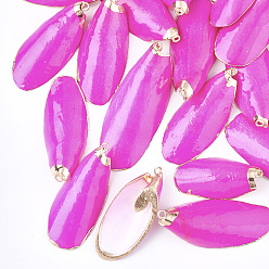 Deep Pink Spray Painted & Electroplate Sea Shell Pendants, with Iron Findings, Light Gold, Deep Pink, 34~51x16~21x7~11mm, Hole: 1.5mm