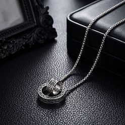 Color de Acero Inoxidable Religión 201 Collares con colgante de doble anillo giratorio con hebilla de la paz y ojo que todo lo ve de acero inoxidable para hombres, color acero inoxidable, 23.62 pulgada (60 cm)