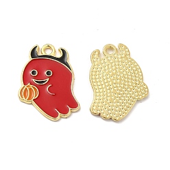Red Alloy Enamel Pendants, Ghost Charm, Golden, Red, 21x17x1.5mm, Hole: 1.8mm