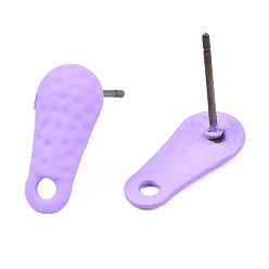 Medium Purple Spray Painted Iron Stud Earring Findings, with Hole, Teardrop, Medium Purple, 14x6.5mm, Hole: 1.8mm, Pin: 0.7mm