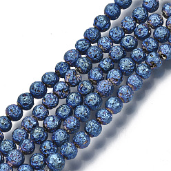 Синий Гальванические бусины из натуральной лавы, круглые, неровный, синие, 4.5 мм, отверстие : 0.8 мм, около 88 шт / нитка, 15.75 дюйм (40 см)