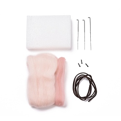 Light Salmon DIY Pendant Decoration Needle Felting Kit, with Iron Needles, Foam Chassis & Wool, Leather Cord, Plastic Craft Eyes, Pig, Light Salmon, 11~790x2.5~78x0.6~30mm, 10pcs/set