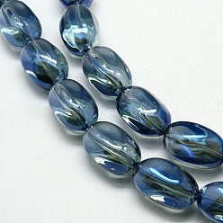 Морской Синий Полный радуга покрытием кристалл стеклянные овальные бусины нити, Marine Blue, 21x13 мм, отверстие : 1 мм