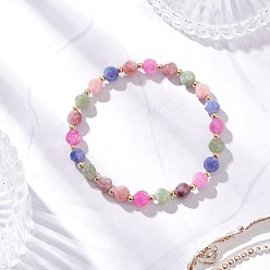 Флюорит Эластичные браслеты из натуральных флюоритовых бусин для женщин, игральная кость, с латунной бисера, внутренний диаметр: 2-1/8 дюйм (5.35 см)