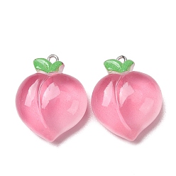 Peach Подвески из непрозрачной смолы с фруктовой тематикой, имитирующие еду., с железной платиной петлей, розовые, персиковое очарование, 29x23x11 мм, отверстие : 2 мм