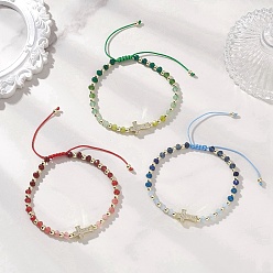 (52) Непрозрачная лаванда Браслеты из окрашенного натурального малазийского нефрита в форме ронделей, плетеные из бусин., Женские украшения с крестом из латуни с микропаве из кубических цирконий, разноцветные, внутренний диаметр: 2.15~3.27 дюйм (5.45~8.3 см)