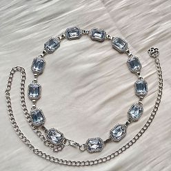 Кристалл Цепочка из сплава со стразами в стиле бохо с прямоугольными звеньями, платина, кристалл, 1120 мм