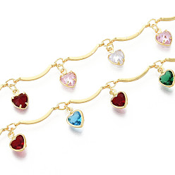 Золотой Латунные зубчатые стержневые цепи, с подвеской в виде сердца из кубического циркония, пайки, с катушкой, золотые, 15.5x1.8 мм, около 16.40 футов (5 м) / рулон