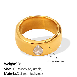 Golden 304 Stainless Steel Crystal Rhinestone Finger Rings, Golden, US Size 7(17.3mm)