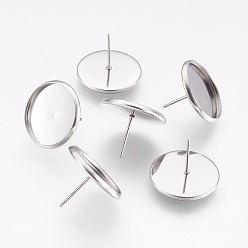 Нержавеющая Сталь Цвет Устойчивые к потускнению 304 серьги-гвоздики из нержавеющей стали, плоско-круглые, цвет нержавеющей стали, лоток : 16 мм, 18 мм, штифты : 0.7 мм