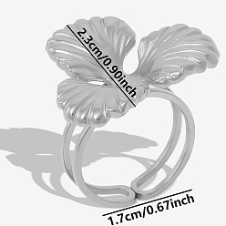 Нержавеющая Сталь Цвет Стильный 304 манжета из нержавеющей стали в форме клевера для женщин, регулируемое открывающееся кольцо, цвет нержавеющей стали, 23 мм, внутренний диаметр: 17 мм