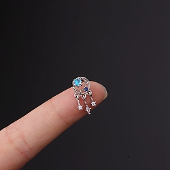 Другие Серьги-гвоздики с микропаве из кубического циркония из латуни, с 316 l хирургическими штифтами из нержавеющей стали, цвет нержавеющей стали, луна, 6 мм